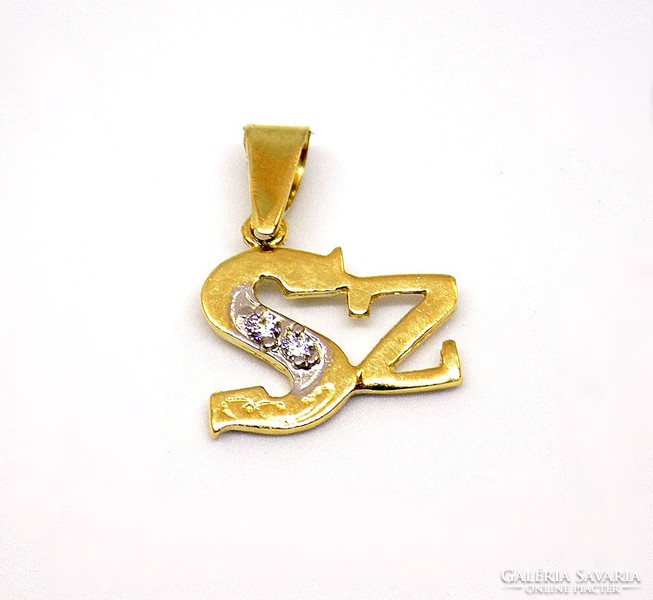 Yellow white gold stone letter pendant (zal-au101121)