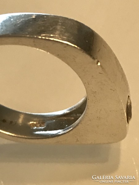 Modern silver ring with zirconia stone, 19 mm inner diameter