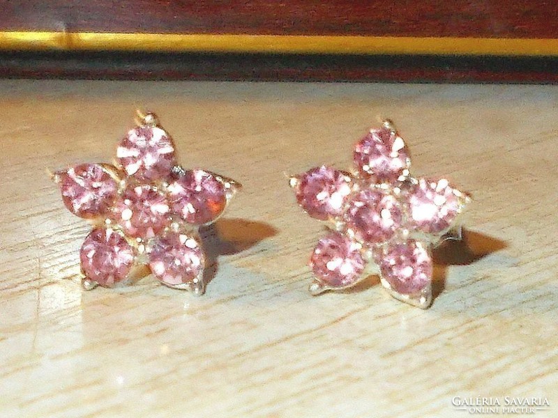 Pink Crystal Flower Tibetan Silver Earrings No. 1
