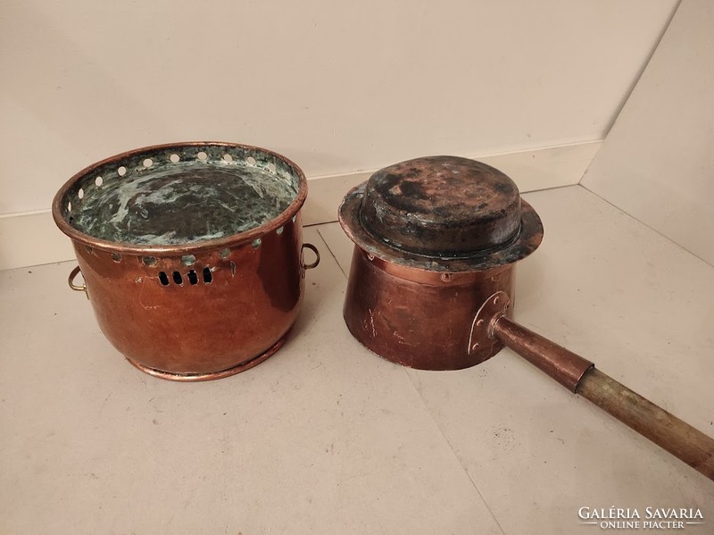 Antique Patinated Museum Kitchen Fireplace Utensil Large Beaker with Copper Handle 446