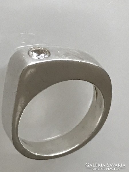 Modern silver ring with zirconia stone, 19 mm inner diameter