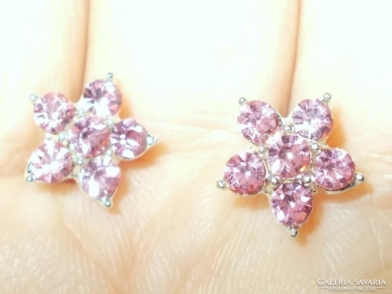 Pink Crystal Flower Tibetan Silver Earrings No. 1