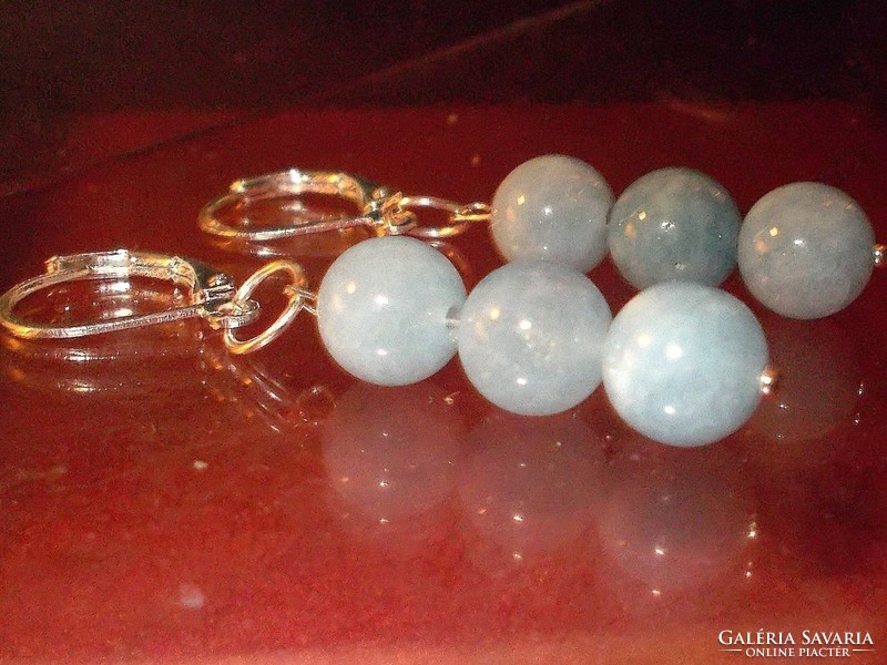 Aquamarine mineral stone pearl earrings