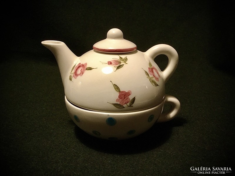 Single hand painted ceramic teapot with cup