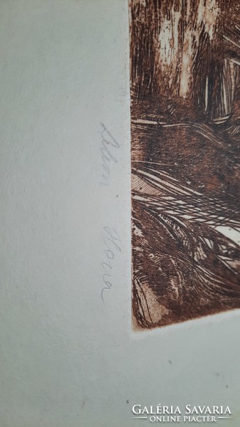 Ilona Leleszi (1956-) etching signed abstract 29x21 cm