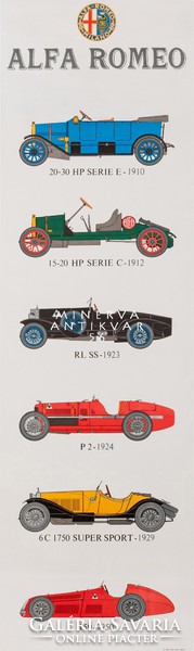 Vintage old vintage alpha romeo models 1912-1950 automobil oldsmobil modern reprint poster