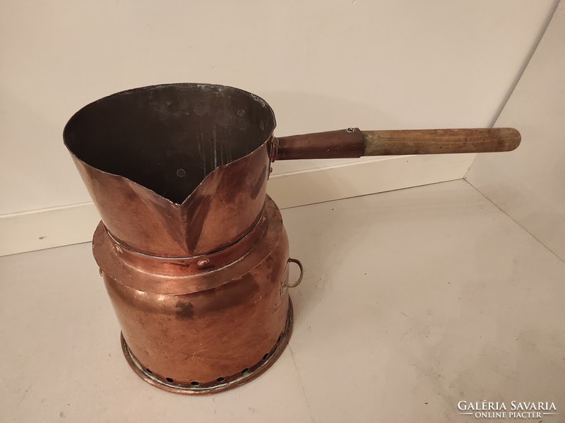 Antique Patinated Museum Kitchen Fireplace Utensil Large Beaker with Copper Handle 446