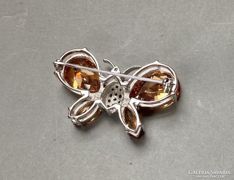 Extraordinary stony silver butterfly brooch!