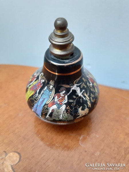 Kézzel festett jelenetes apró parfümös porcelán üvegcse Inke László hagyatékából