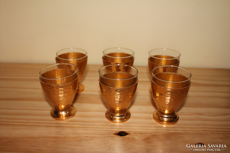 Six pieces of retro metal cup with glass insert retro