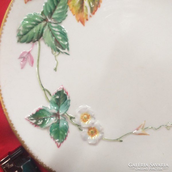 Old English relief ceramic plate with fruit pattern, offering bowl. Register mark 1877.