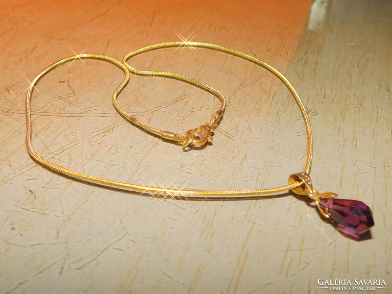 Swarovski amethyst shiny crystal drop gold gold filled necklace