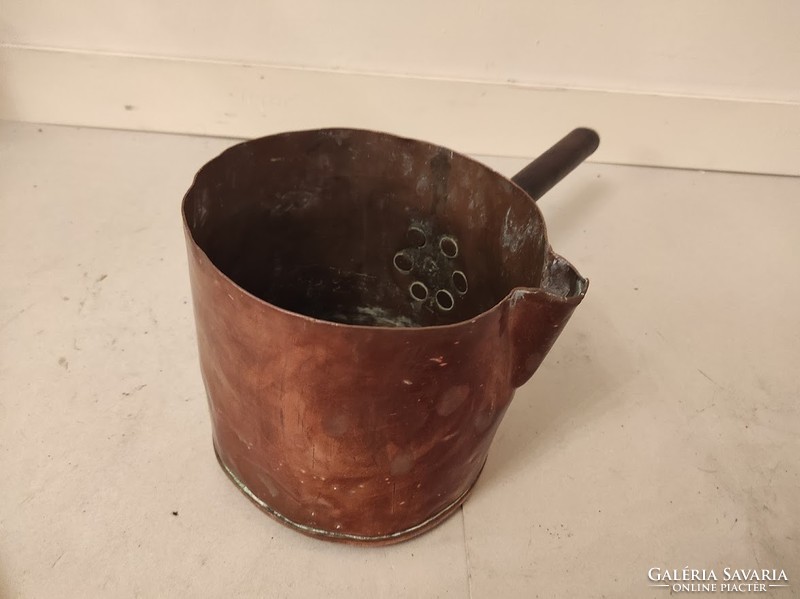 Antique Patinated Museum Kitchen Utensil Thick Copper Beaker with Removable Wooden Handle 446
