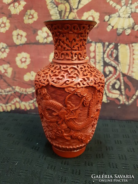 Kínai cinóber lakk váza