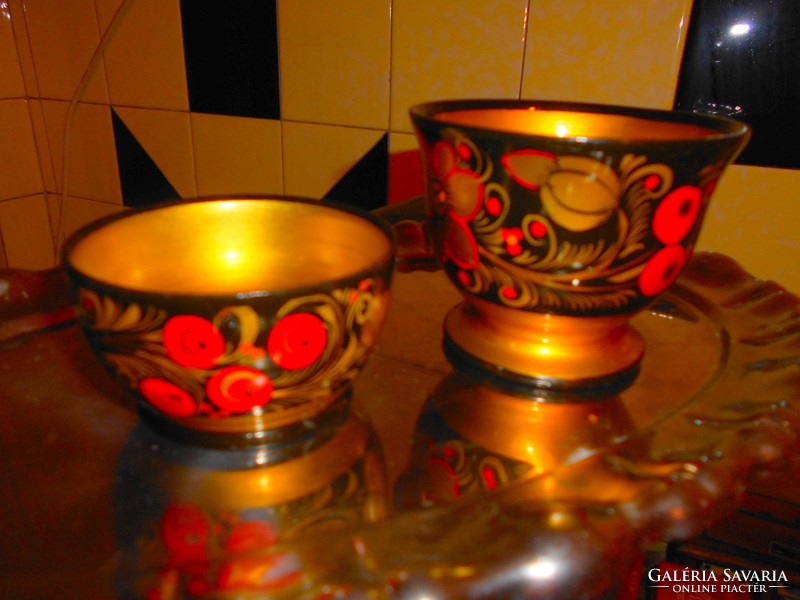 2 pcs Russian lacquer hand painted bowls