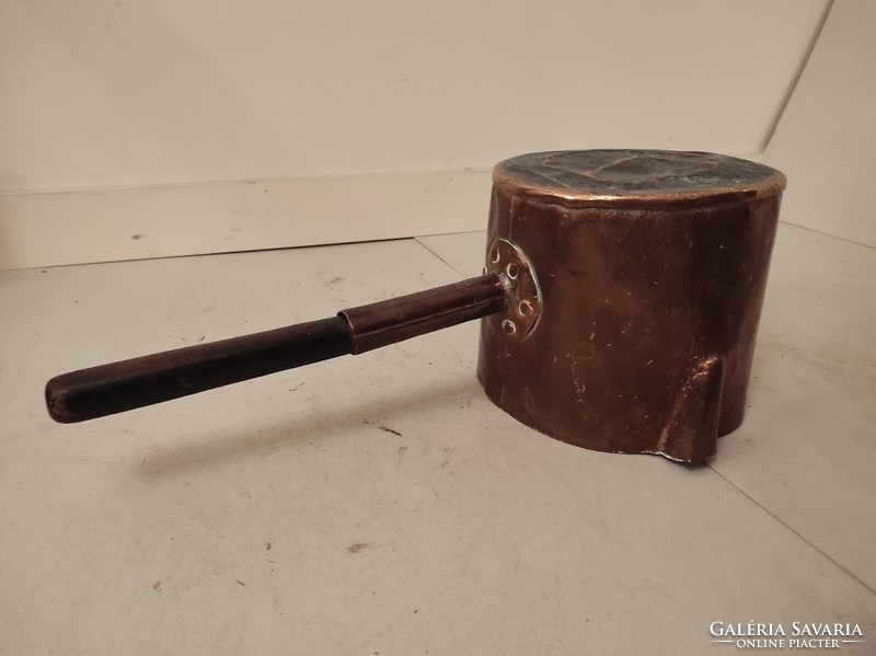 Antique Patinated Museum Kitchen Utensil Thick Copper Beaker with Removable Wooden Handle 446