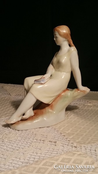 Zsolnay porcelain figurine: reading girl - flawless