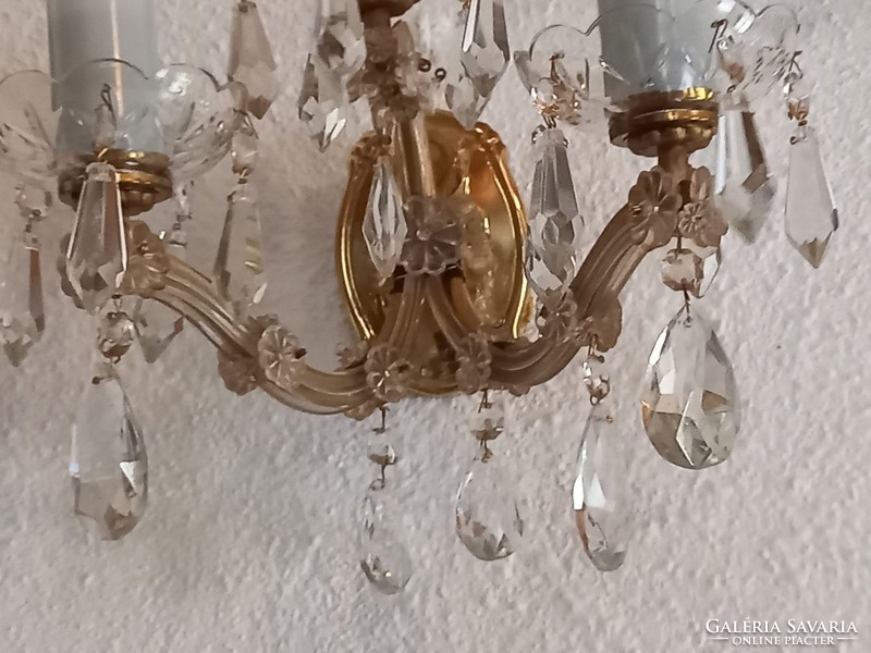 Retro, old Czechoslovak lustry kamenický šenov crystal 3-branch wall bracket, wall lamp