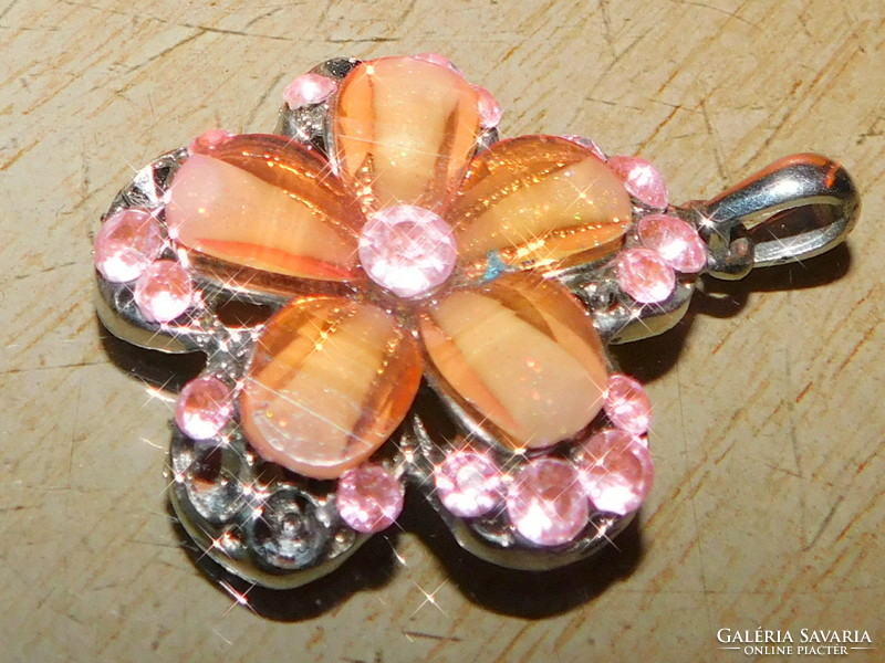 Golden murano glass flower pink kr. Tibetan silver pendant