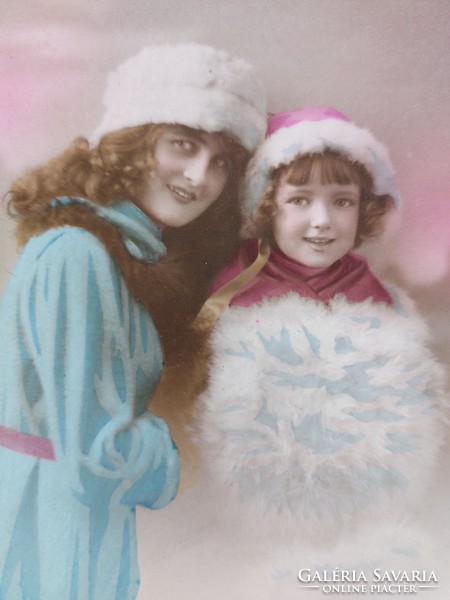 Régi karácsonyi képeslap fotó levelezőlap gyerekek