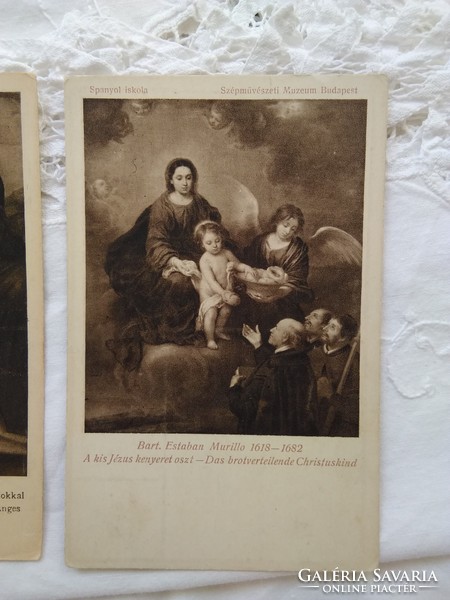 2 db régi vallási képeslap, Kisjézus, Mária/Madonna, Szépművészeti Múzeum kiadványai