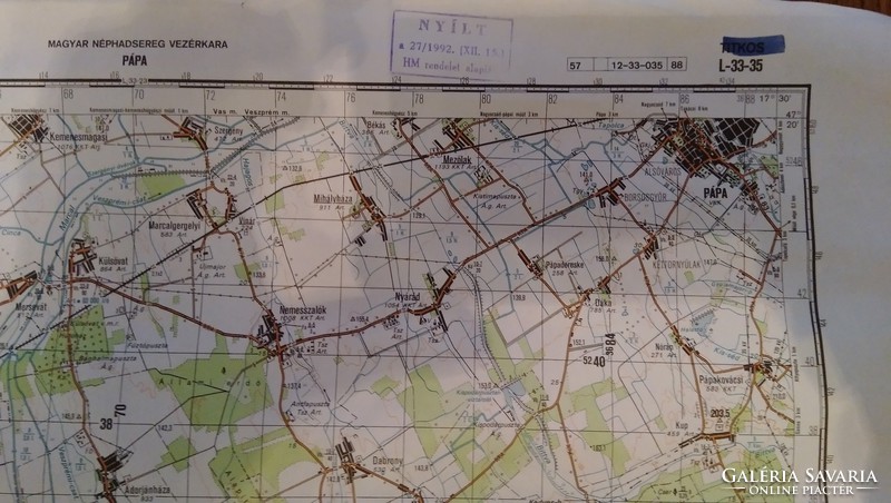 1942. Coordinate system of the Hungarian People's Army, secret map, 6 Hungarian cities