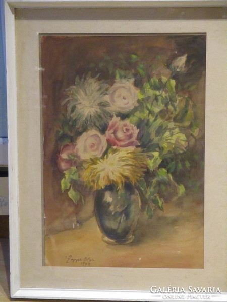 Zappe Olga egyik gyönyörű virág csendélete 1972-ből 62x47 cm