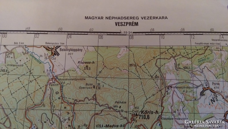 1942. Coordinate system of the Hungarian People's Army, secret map, 6 Hungarian cities