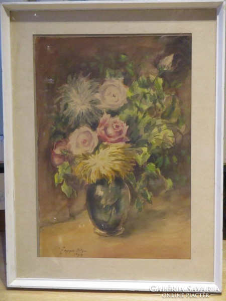 Zappe Olga egyik gyönyörű virág csendélete 1972-ből 62x47 cm