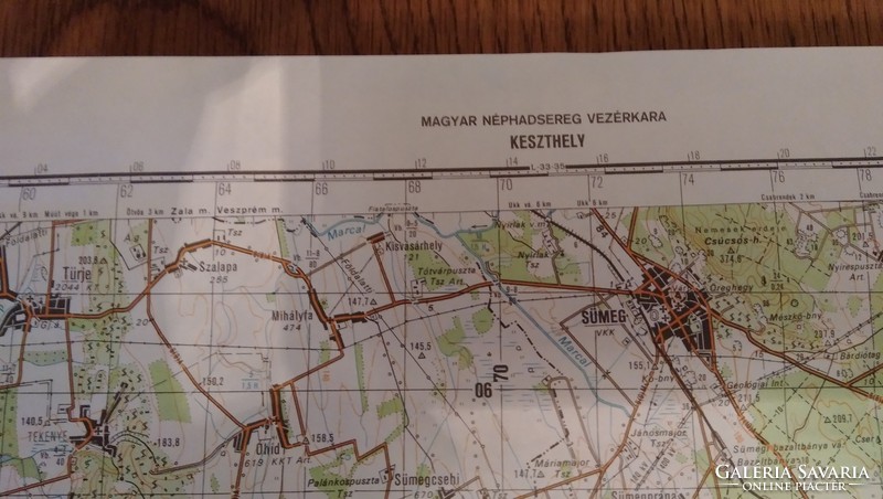 1942. Coordinate system of the Hungarian People's Army, secret map, 6 Hungarian cities