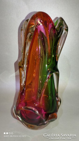 Colorful thick-walled glass vase from the Salgótarján glass factory