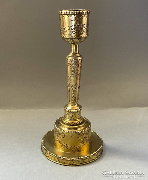 Antique bronze candle holder with 1852 gift engraving.