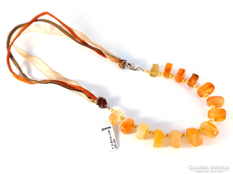Biwa pearl necklace with sterling silver 925 carnelian stones