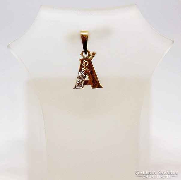 Yellow white gold stone letter pendant (zal-au101122)