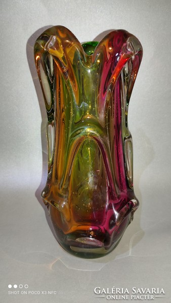 Colorful thick-walled glass vase from the Salgótarján glass factory