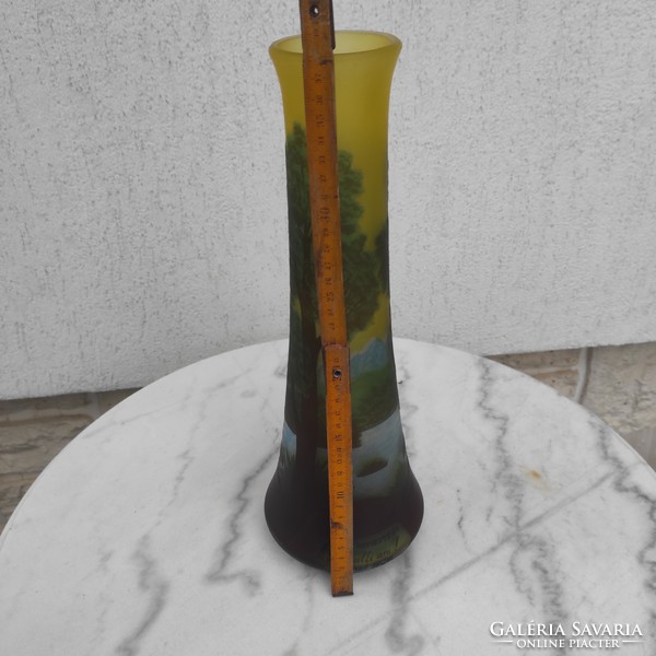 Special large collar glass vase, layered color, deer, landscape motifs