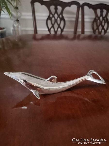 Ezüstözött, delfin, hal alakú sörnyitó,  kombinált vizes csavaros üvegnyitó, 16 x 6 cm