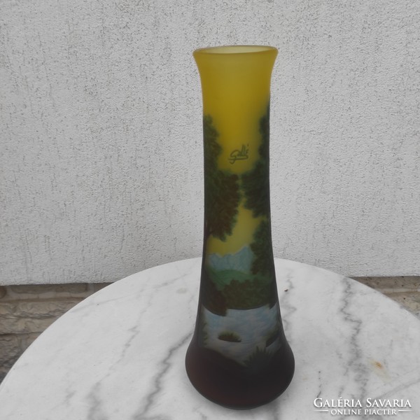 Special large collar glass vase, layered color, deer, landscape motifs