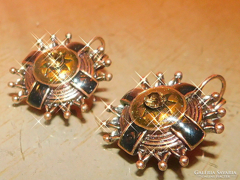 Unique ornate gold shiny crystal stone vintage earrings