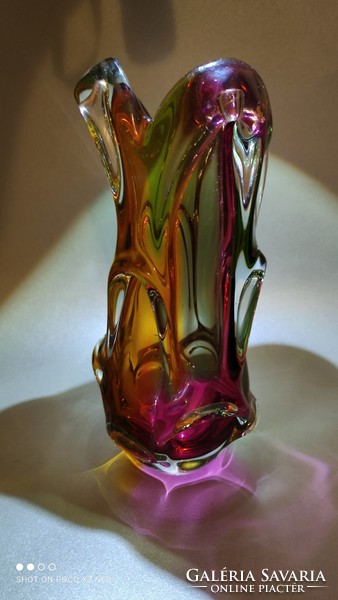 Salgótarjáni üveggyár színpompás vastag falú üveg váza