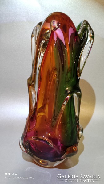 Colorful thick-walled glass vase from the Salgótarján glass factory