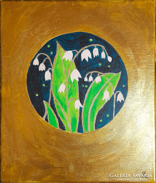 Art deco lily of the valley 25x30cm painting