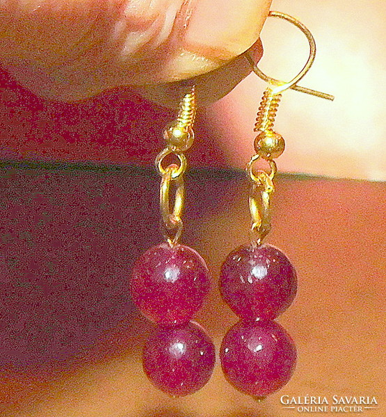 Red ruby mineral stone gold filled earrings