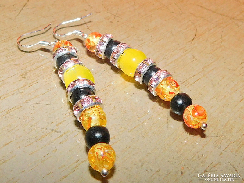 Pink crystal amber beaded earrings