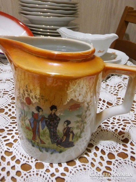 Zsolnay porcelain, geisha scene, luster glaze, large spout