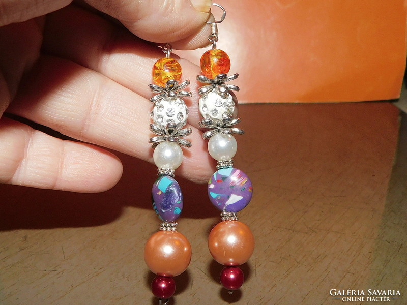 Extra long amber - many beaded earrings 7 cm