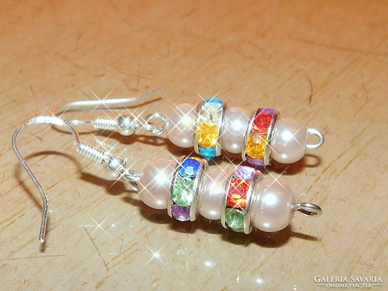 Rainbow crystal 3 beaded earrings