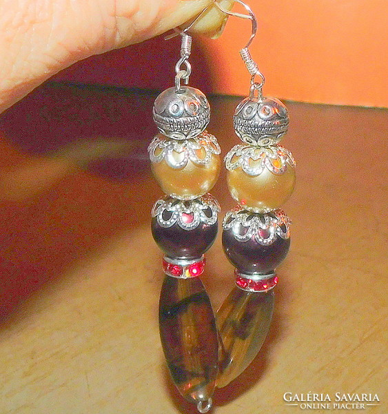 Extra long pearl glass bead and Tibetan silver pearl earrings 7.5 Cm