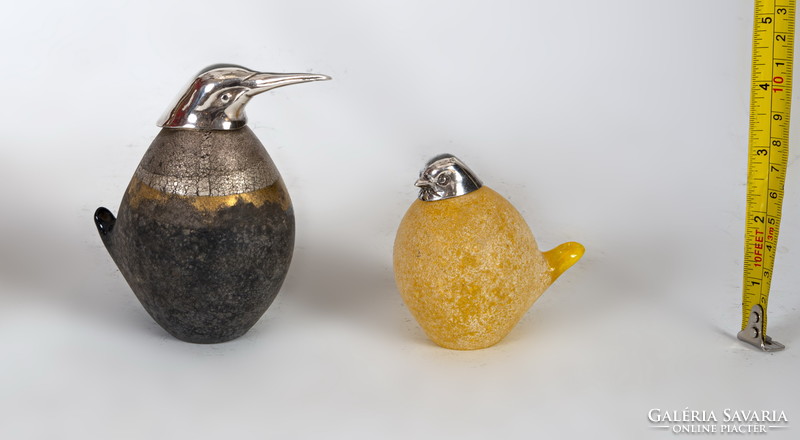 Silver-headed glass bird figurine