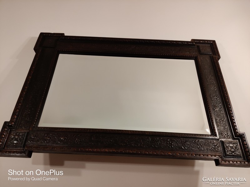 Engraved mirror ox-eye in old wooden frame for sale
